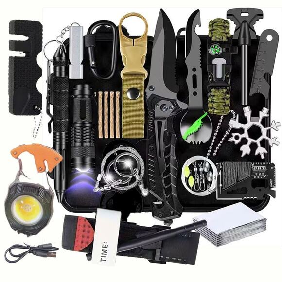 19 in 1 Outdoor Survival Tactical Kit with Multifunction Keychain Light - US - Picture 1 of 7